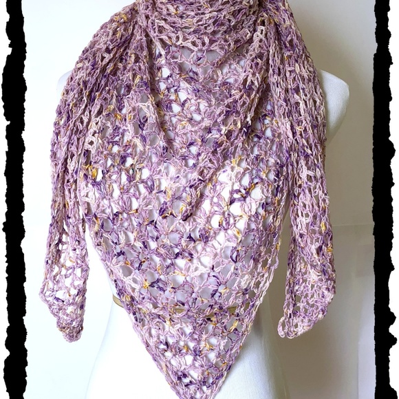 Accessories - Hand crocheted triangle shawl, lacy shawl, purple